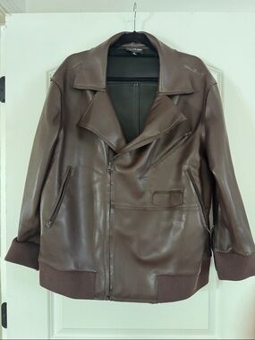 Kenneth Cole Dark Brown Leather Bomber Jacket
